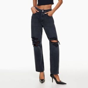 AGOLDE 90’s Black Mid Rise Distressed Ripped Destroyed Raw Hem Jeans size 24